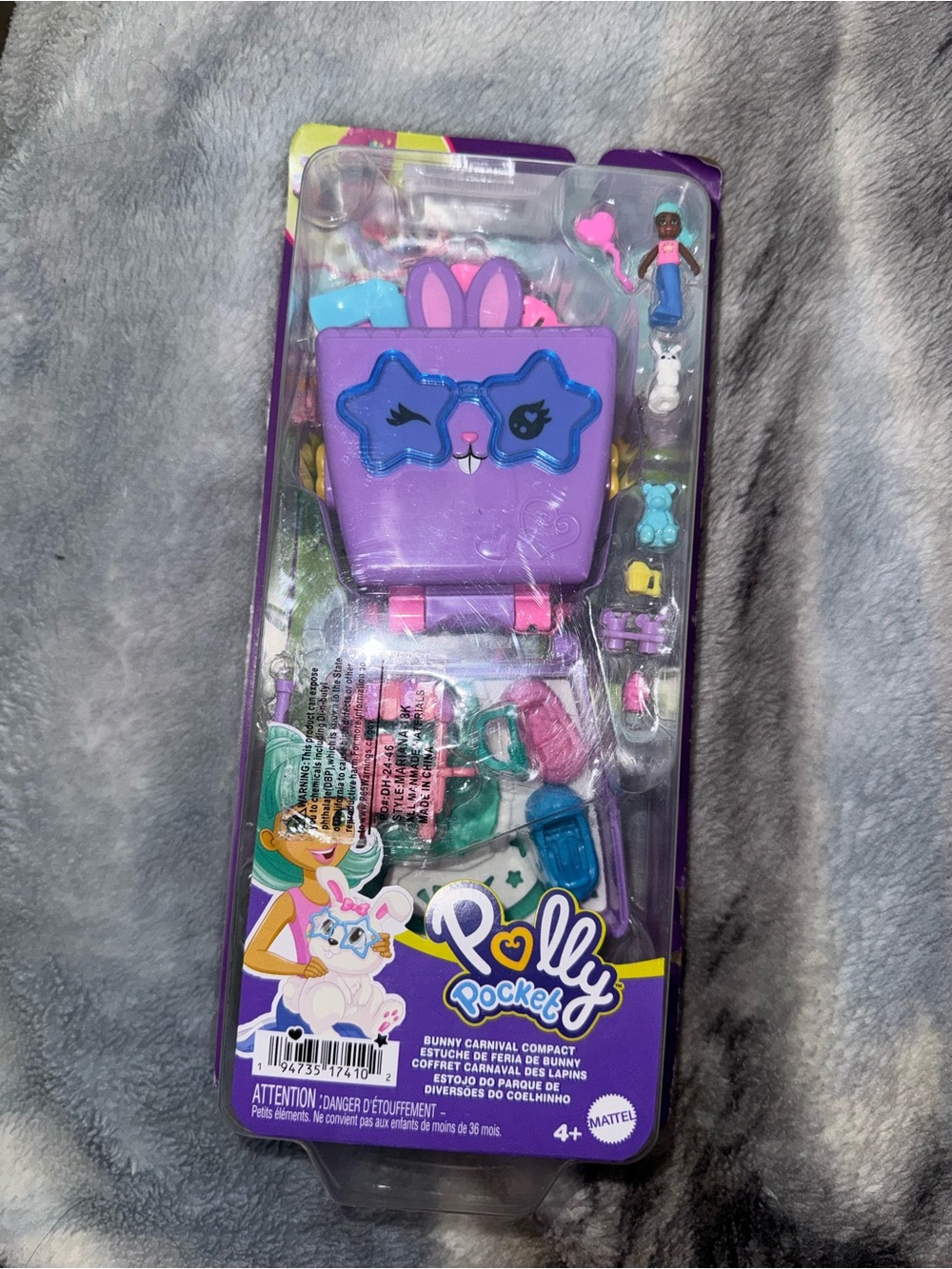 NIB Mattel Polly Pocket Purple Bunny Compact Playset with Blue Glasses